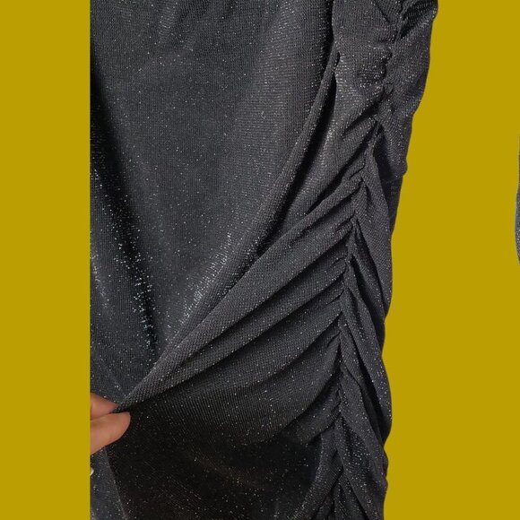 Moeencn Off-Shoulder Mesh Dress sparkly Square Collar Long Sleeve Ruched Xlarge - Picture 8 of 14